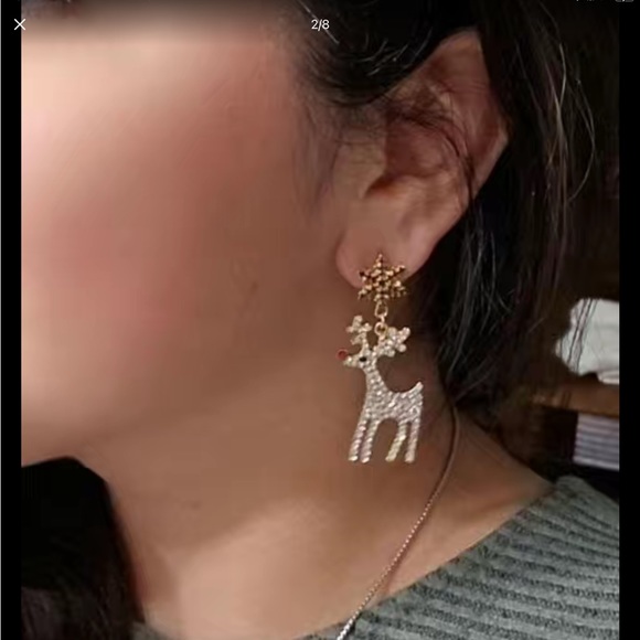 🎄 Gold Tone Sparkling Rudolph The Red Nosed Reindeer Earrings - Picture 10 of 13